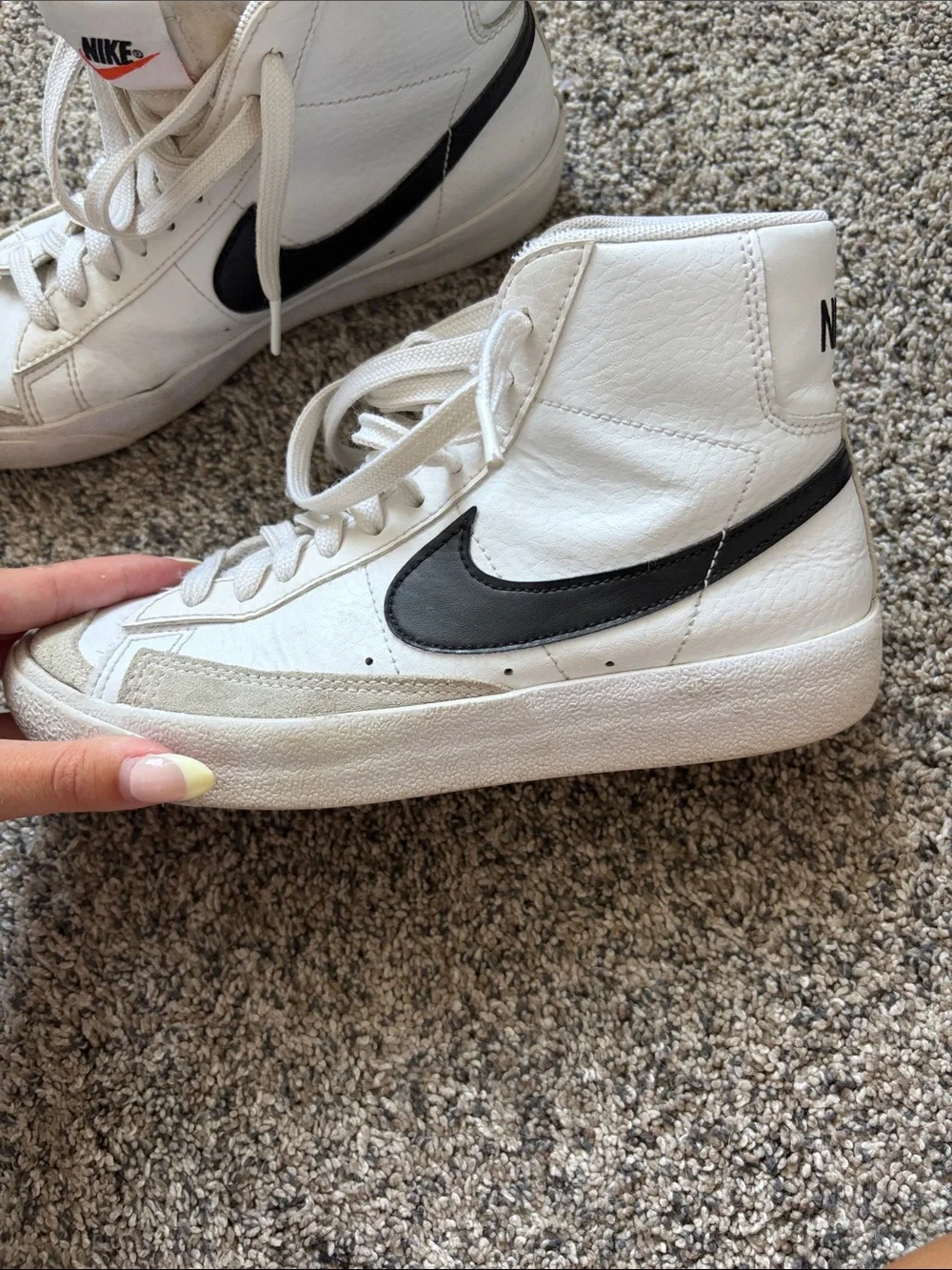 Nike High-Top Sneakers White with Black Swoosh and Cream Accents